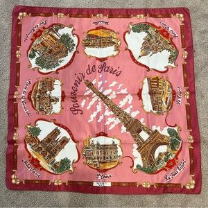 Vintage Paris Souvenir Scarf Pink Eiffel Tower Roger L. Paris Silk-Feel